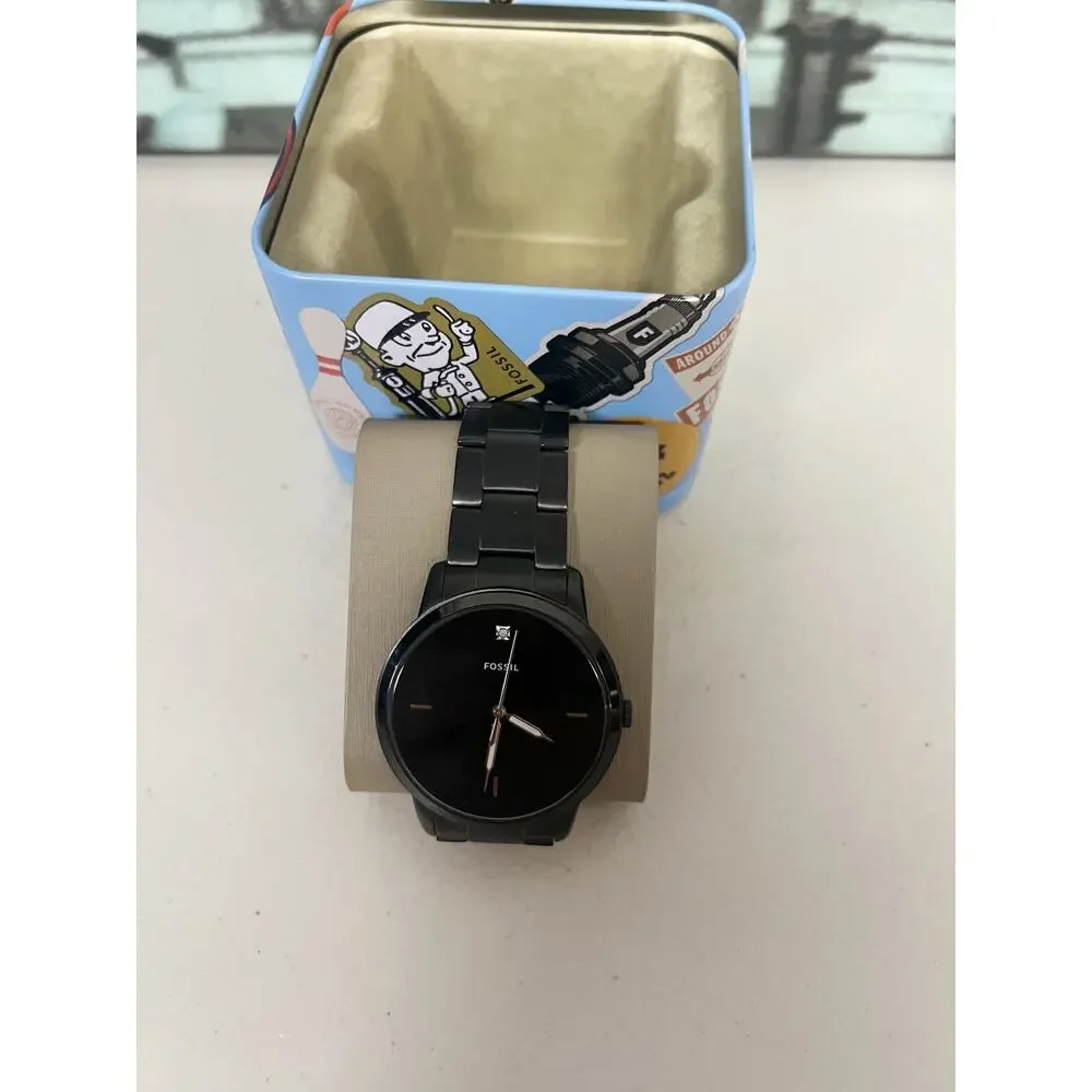 Fossil FS5455 Minimalist Black Steel Men Watch, Slim Waterproof Dress Wristwatch